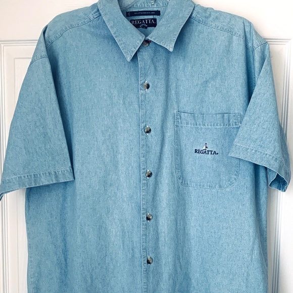 Regatta Men’s Denim Shirt Light Wash Short Sleeves - Picture 4 of 6